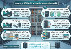 Schematic diagram showing a UPS with generator connection for backup power systems.