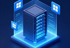 نصب ویندوز در محیط مجازی‌سازی Proxmox با استفاده از مکعب دیجیتال درخشان و لوگوی ویندوز