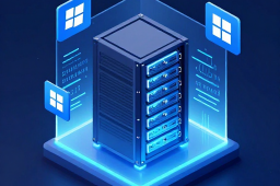 نصب ویندوز در محیط مجازی‌سازی Proxmox با استفاده از مکعب دیجیتال درخشان و لوگوی ویندوز